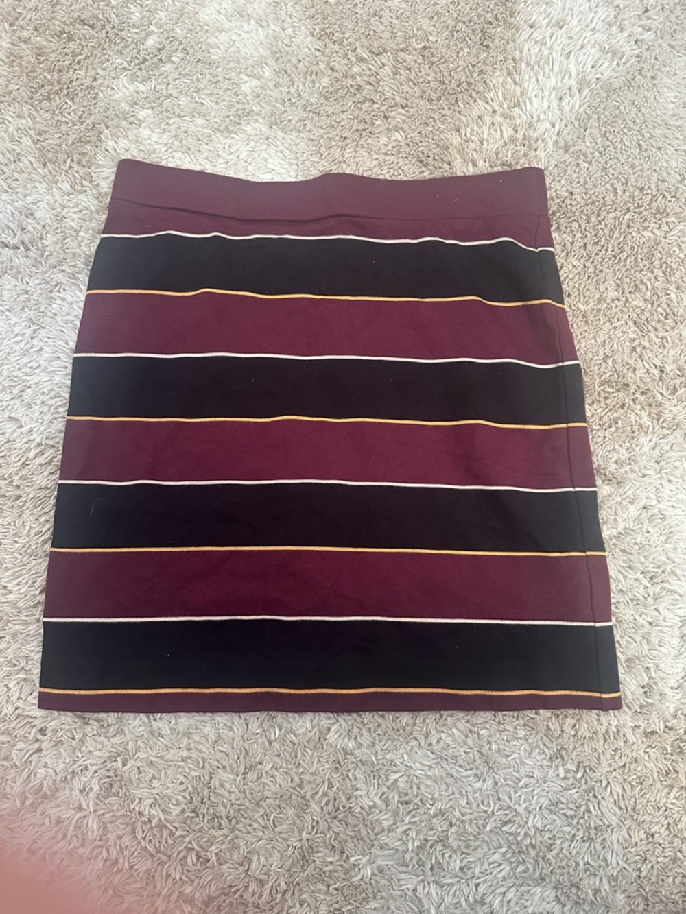 Fossil Burgundy Black Striped Mini Skirt with Gold Accents